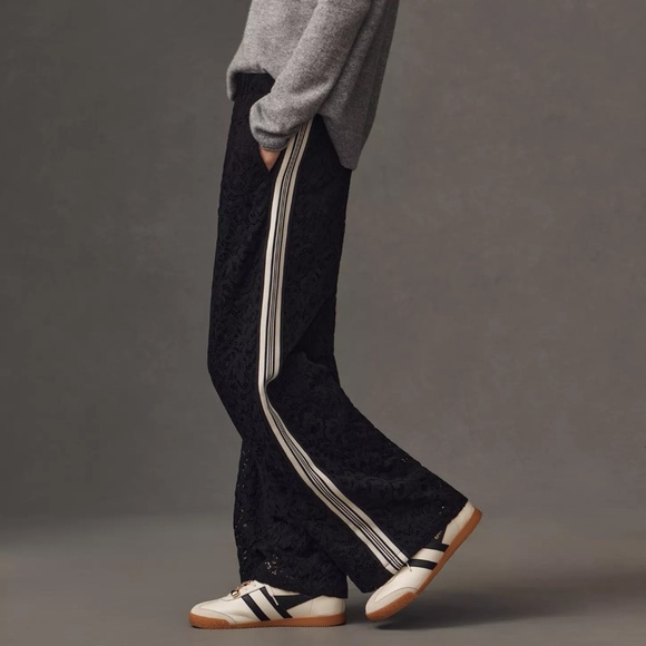 Maeve Pants - The Brooklin Lace Pull-On Track Pants by Maeve Anthropologie BLACK NWT